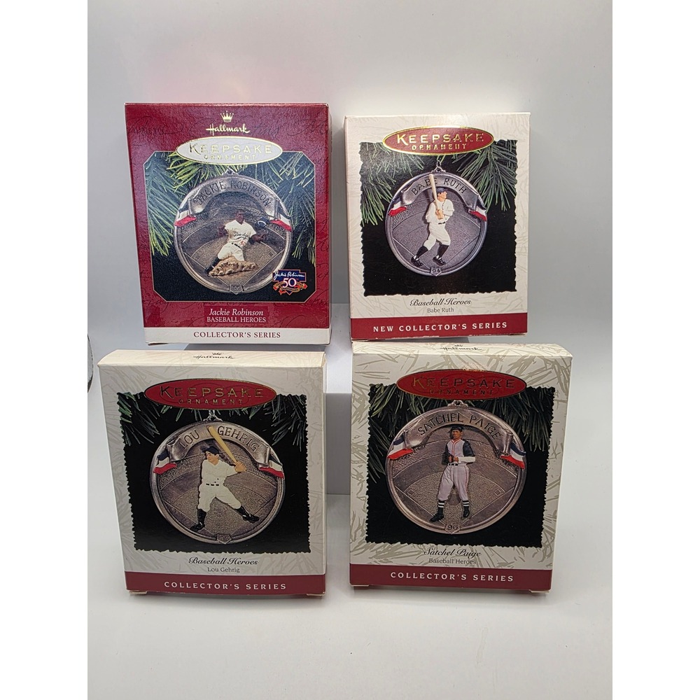 Hallmark Baseball Heroes Ornaments Set Ruth Gehrig Paige Robinson 1994-1997